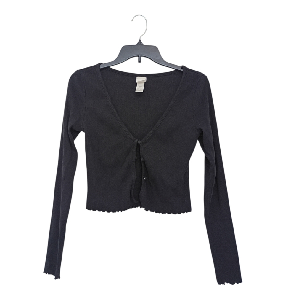 H&M Black Cropped Long-Sleeve Tie-Front Cardigan